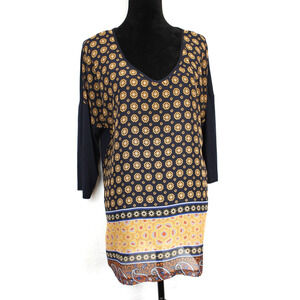 Ulla Popken Tunic Geo Print Gold Navy Women 16 / 18 Boho Long Sleeve Pullover